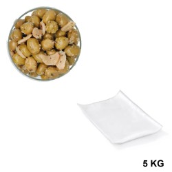 Green Olives with Garlic, wholesale packaging in a vacuum-sealed bag o