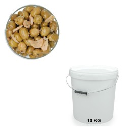 Green Olives with Garlic, wholesale in a 10 kg bag.