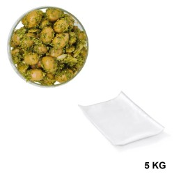 Olives Vertes cassées au Pistou en sachet sous vide de 5 kg.
