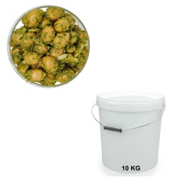 Olives Vertes cassées au Pistou en seau de 10 kg.