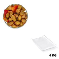 Spicy Green Olives in a 4 kg vacuum-sealed bag.