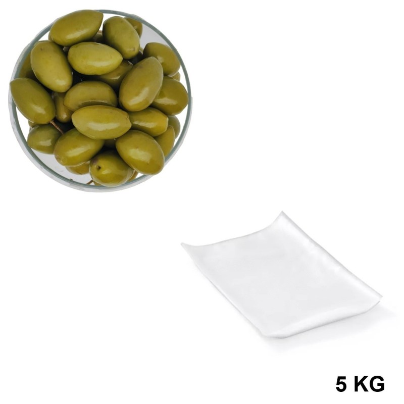 Olives Picholines, vente en gros en sachet sous vide de 5 kg.