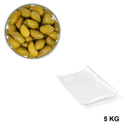 Olives Lucques, vente en gros en sachet sous vide de 5 kg.