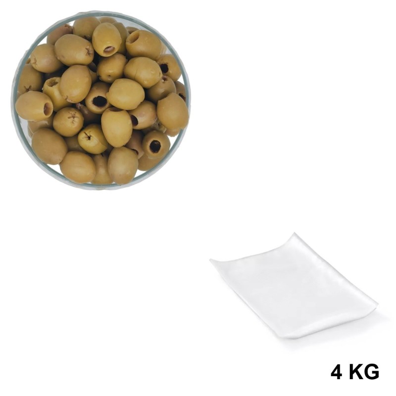 Pitted Green Olives, wholesale in a vacuum-sealed bag of 4 kg.