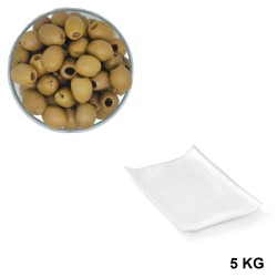Pitted Green Olives, wholesale, vacuum-packed in a 5 kg bag.