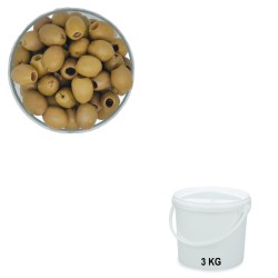 Pitted Green Olives, wholesale in a 3 kg bucket.