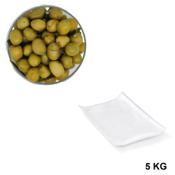 Olives Vertes Cassées Fenouil, vente en gros sachet sous vide de 5 kg.