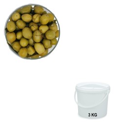 Cracked Green Olives with Fennel, wholesale in a 3 kg bucket.