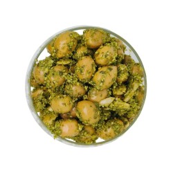 Broken Green Picholine Olives with Pistou - Les Délices De L'olivier.