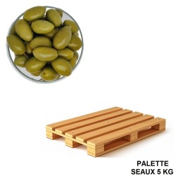 Olives Picholines, vente en gros palette de 72 seaux de 5 kg.