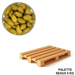 Olives Lucques, vente en gros palette de 72 seaux de 5 kg.