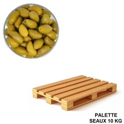 Olives Lucques, vente en gros palette de 44 seaux de 10 kg.