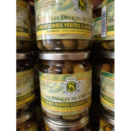 Olives Picholines Vertes Cassées Fenouil | Achat Délices de l'Olivier