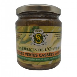 Olives Cassées au Pistou Picholines Bocal| Achat Délices de l'Olivier
