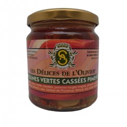 Olives Picholines Cassées Pimentées Bocal | Achat Délices de l'Olivier