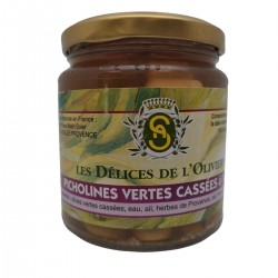 Green Picholine Olives with Garlic by Maison Soler in Provence.