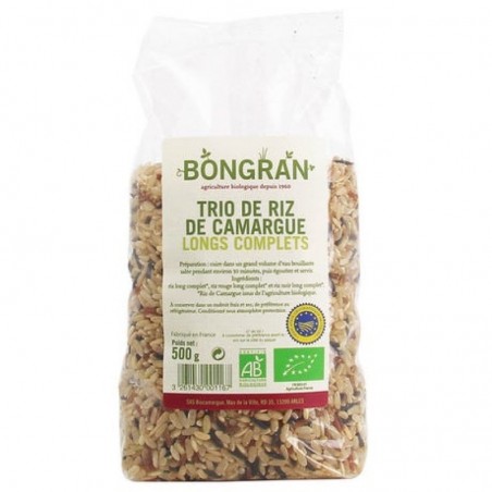 Trio of organic long wholemeal Camargue rice 500 gr - Bio Camargue